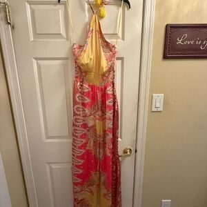 Elan Pink and Yellow Floral satin jumpsuit